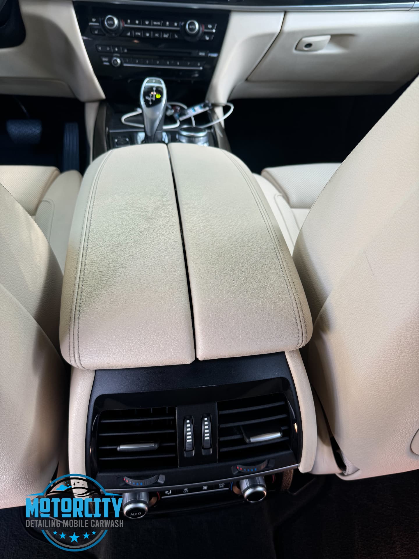 After: Interior leather detail — before & after